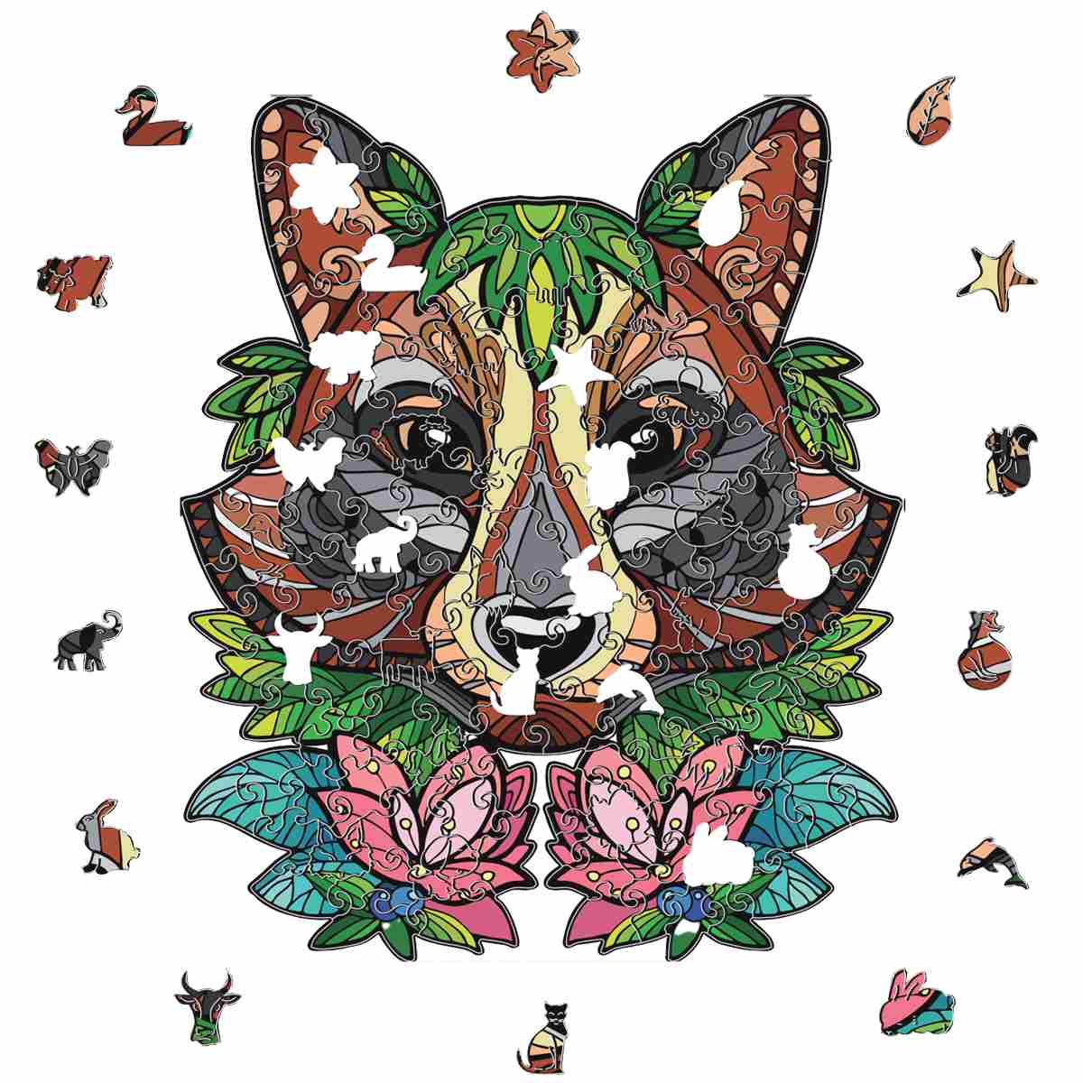 Wildflower Raccoon – Wooden Jigsaw Puzzle