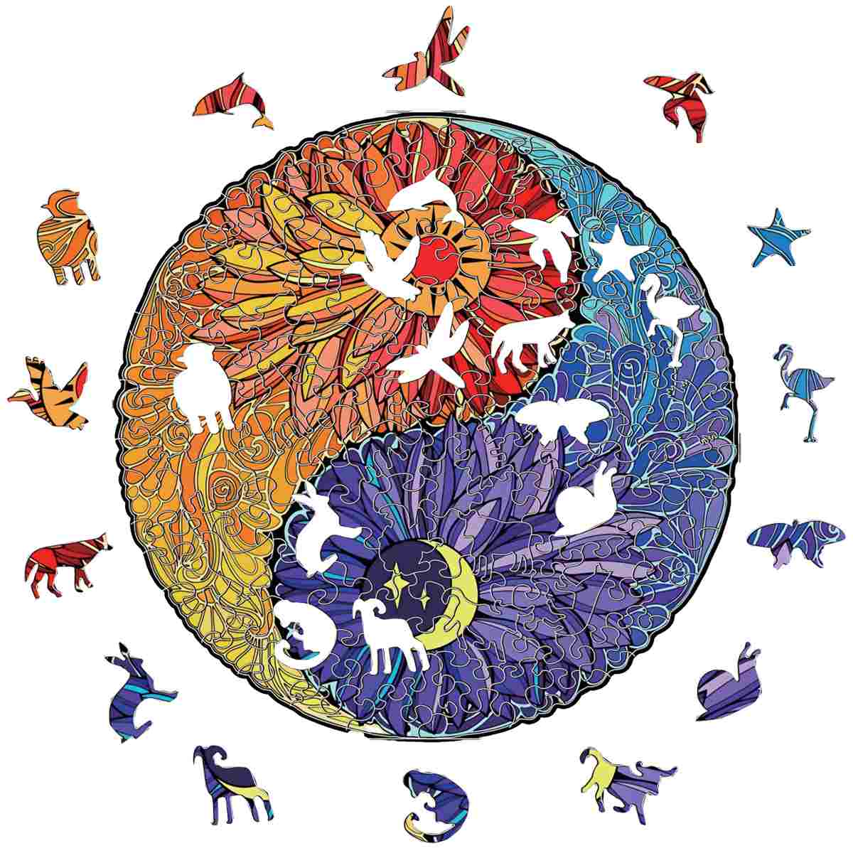Sunflower Yin Yang - Wooden Jigsaw Puzzle